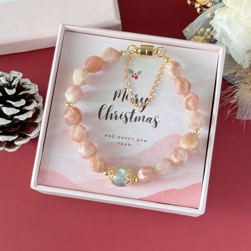 Christmas Gift Box | Labradorite Orange Moonstone | Positive Energy Healing and Confidence Crystal Bracelet Bracelet - สร้อยข้อมือ - คริสตัล สีส้ม