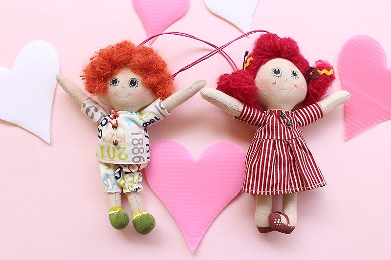 Couple doll ornaments handmade ornaments (B section) - Pair - Stuffed Dolls & Figurines - Cotton & Hemp 