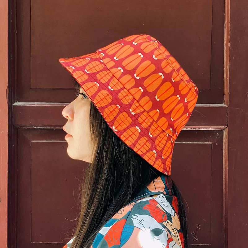 [Jinyuanxing] Mullet roe fisherman hat l double-sided handmade outdoor mountaineering print - หมวก - เส้นใยสังเคราะห์ หลากหลายสี