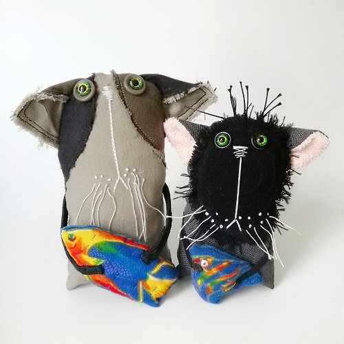 oksunnybunny Cat plush, Stuffed cat, Cat figurine, Art doll animal, Handmade cat, Textile cat