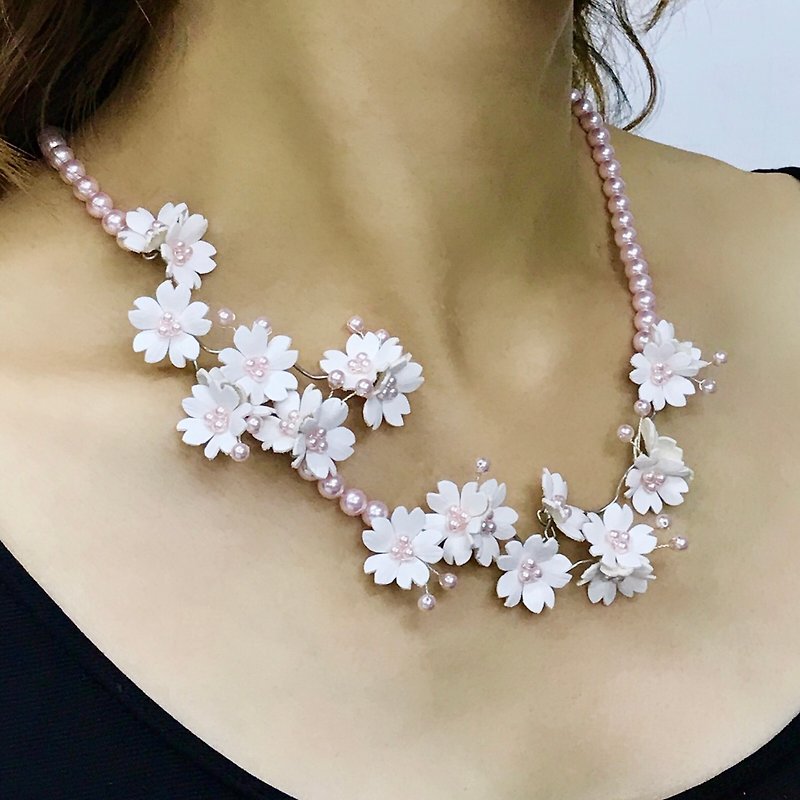 Leather Sakura Pearl Necklace Jewelry - Necklaces - Genuine Leather Pink
