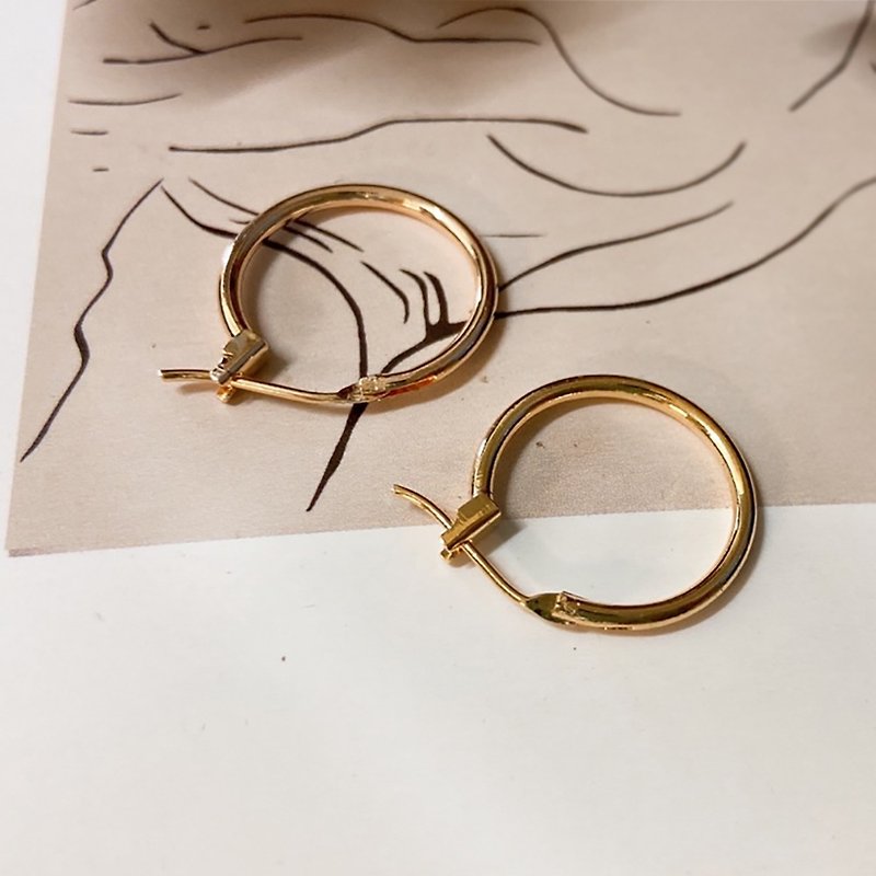 限量 優雅  14k金 圓圈 簡約 耳環 耳扣式 飾品 18mm 禮物 情人 - 耳環/耳夾 - 銅/黃銅 金色