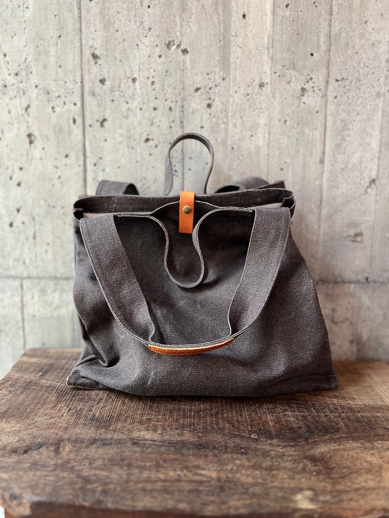 Leather sail double-layer tote bag--Zaoca [change the tide and change the bag] - Messenger Bags & Sling Bags - Cotton & Hemp Brown