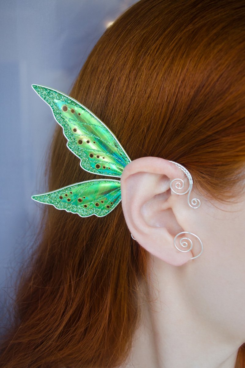 Fairy ear cuff earring no piercing - Earrings & Clip-ons - Copper & Brass Green