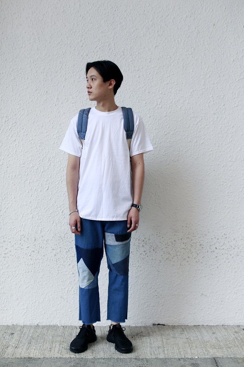 Denim Patchwork Jeans - กางเกงขายาว - ผ้าฝ้าย/ผ้าลินิน สีน้ำเงิน