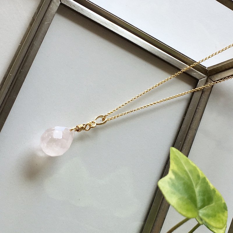 Large grain rose quartz briolette cut necklace - สร้อยคอ - เครื่องเพชรพลอย สึชมพู