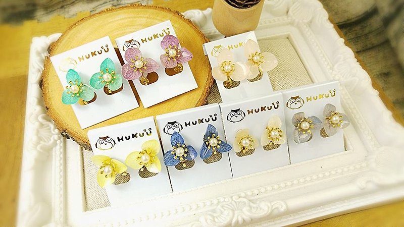 §HUKUROU § Hydrangea Eternal earrings (clip type) - Earrings & Clip-ons - Plastic 