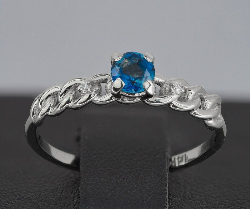 14k gold ring with sapphire and diamonds - 戒指 - 貴金屬 金色