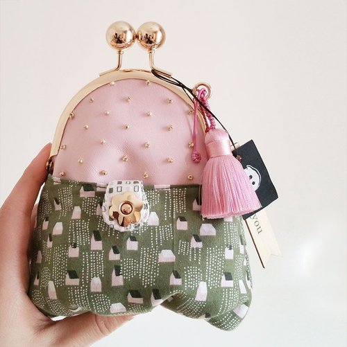 sold out! [] HOPOTOTO only enjoy mouth gold purse wallet hand-stitched double-sided printing stitching hut rain Kim hand-made