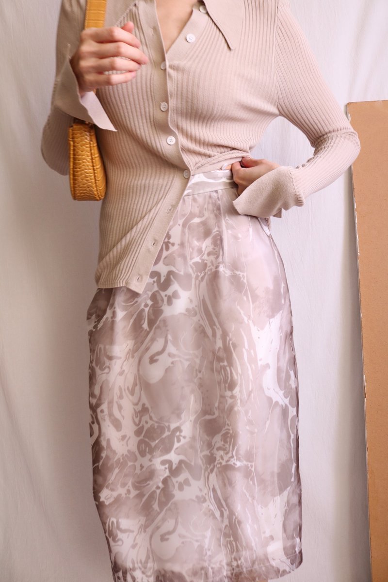 【Clearout Offer】Rust Gray Embossed Marble Pattern High Shaping Pencil Skirt - กระโปรง - ไฟเบอร์อื่นๆ 