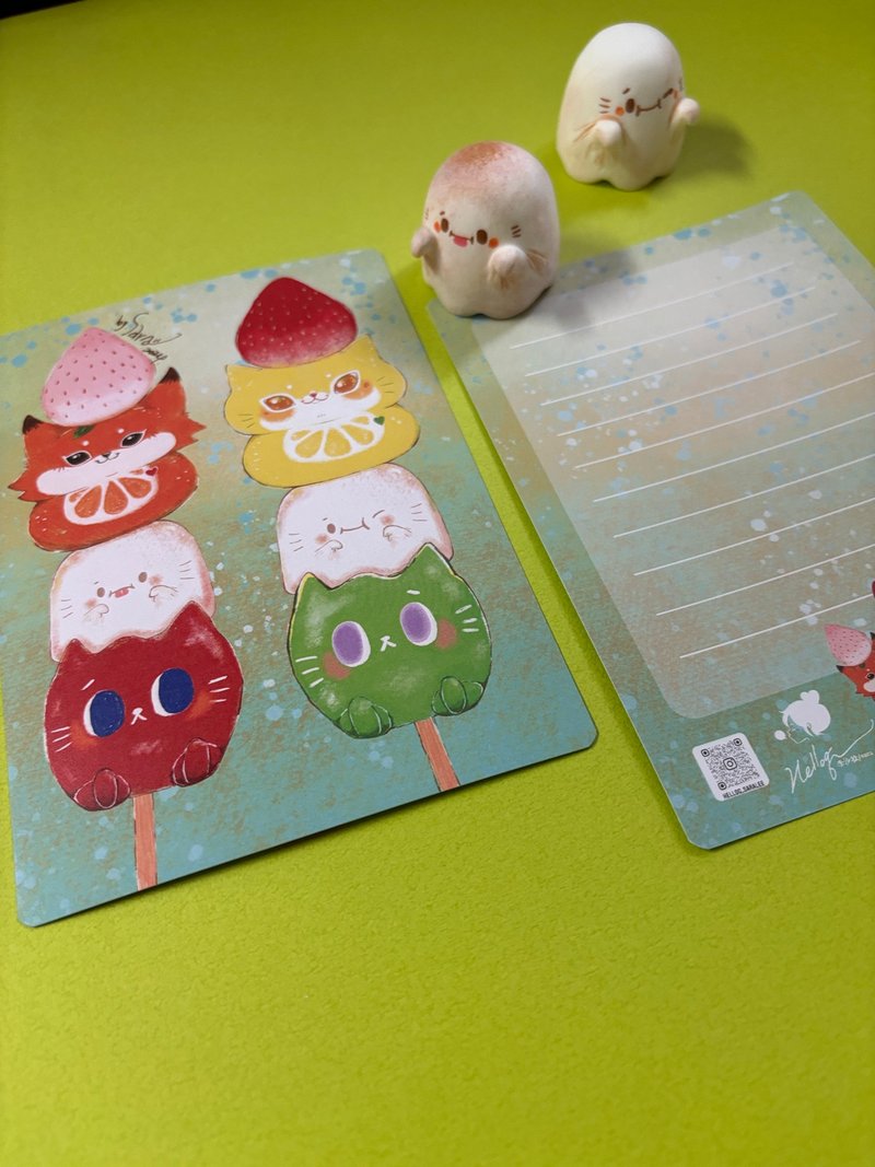 Hellog! Xiaoqueban-Fruit Skewers-300 Ivory Cards Rounded Corners Double-sided Postcards - การ์ด/โปสการ์ด - กระดาษ สีน้ำเงิน