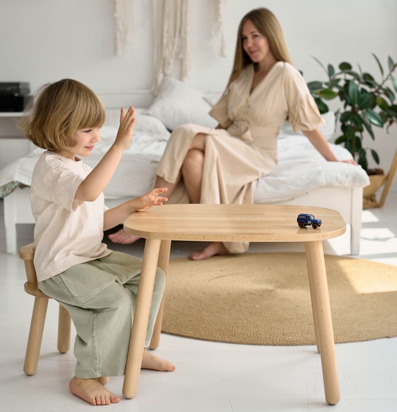 Wooden kids activity table and 1 chair set Toddler table and chair - Kids' Furniture - Wood Khaki