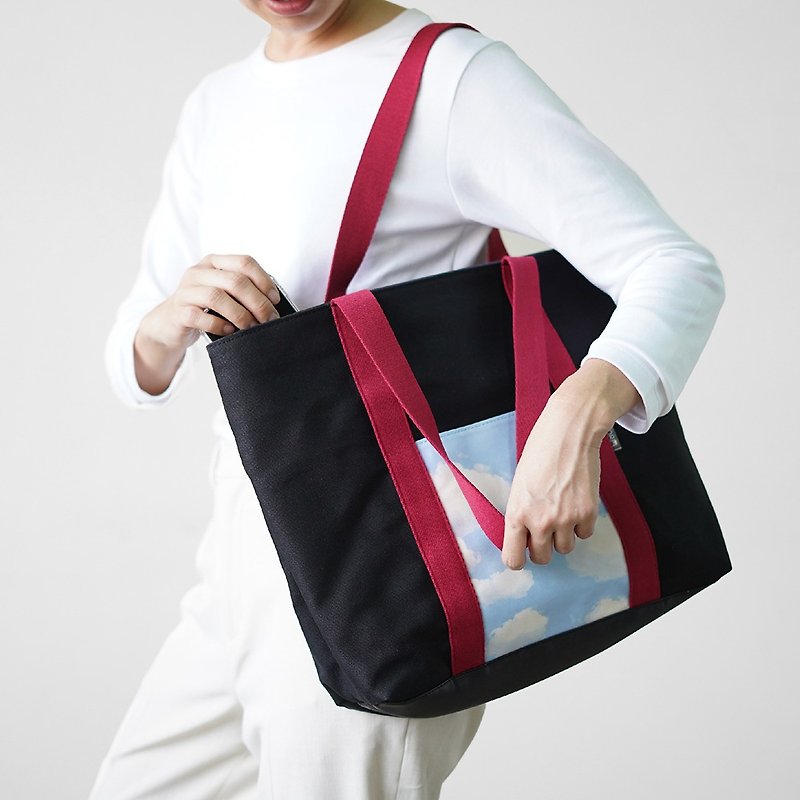 Canvas zipper bag (AKZ) Black/Blue - 手提包/手提袋 - 其他材質 黑色