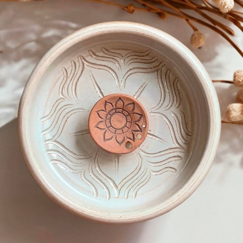 MEDITATION CERAMIC PLATE - Chakra design - Candles & Candle Holders - Pottery Blue