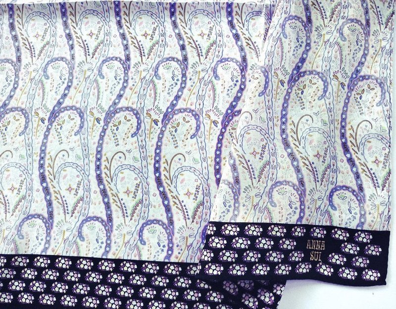 Anna Sui Vintage Scarf Floral 20 x 20 inches - 絲巾 - 棉．麻 紫色