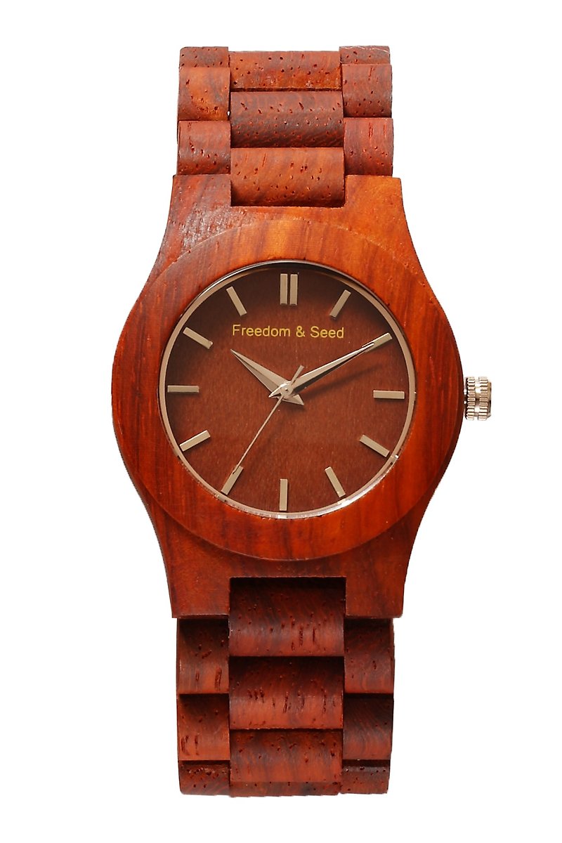 [Freedom & Seed] Japanese wood Watches: Arts series 40mm─African Padauk rosewood paragraph - Women's Watches - Wood Red