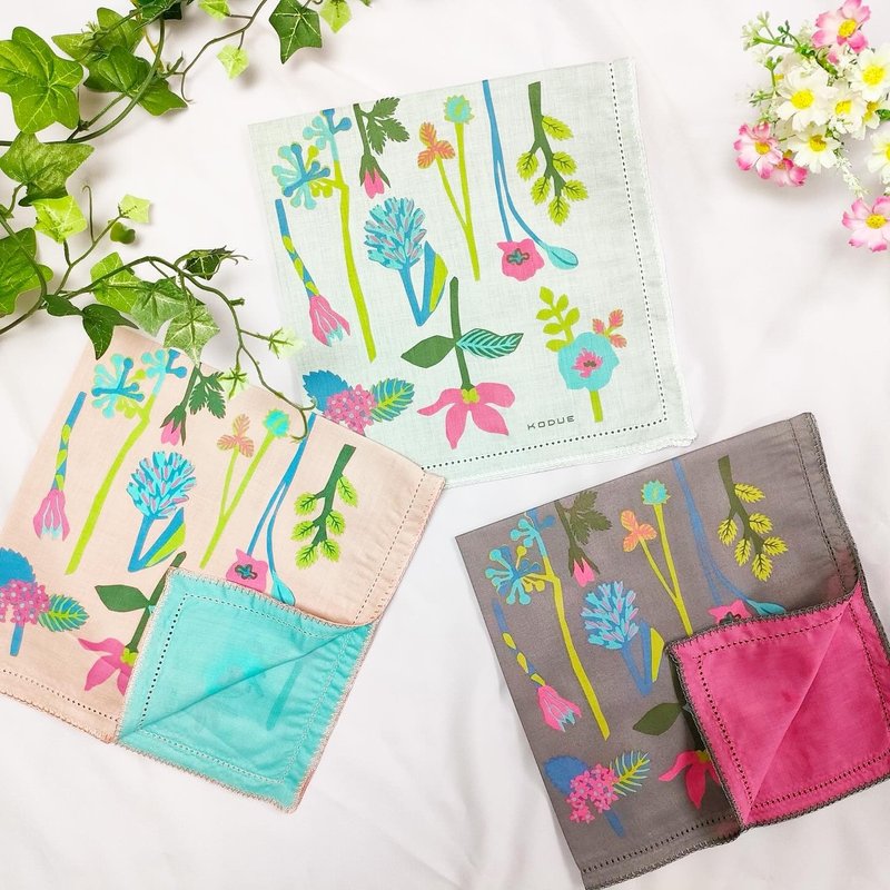 HBK繪風雙層手帕-花兒朵朵|48X48CM|質感細膩|色彩繽紛|日本製 - 手帕 - 棉．麻 多色
