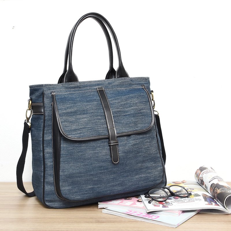 Common Tote&Shoulder bag - blue jeans - Handbags & Totes - Cotton & Hemp Blue