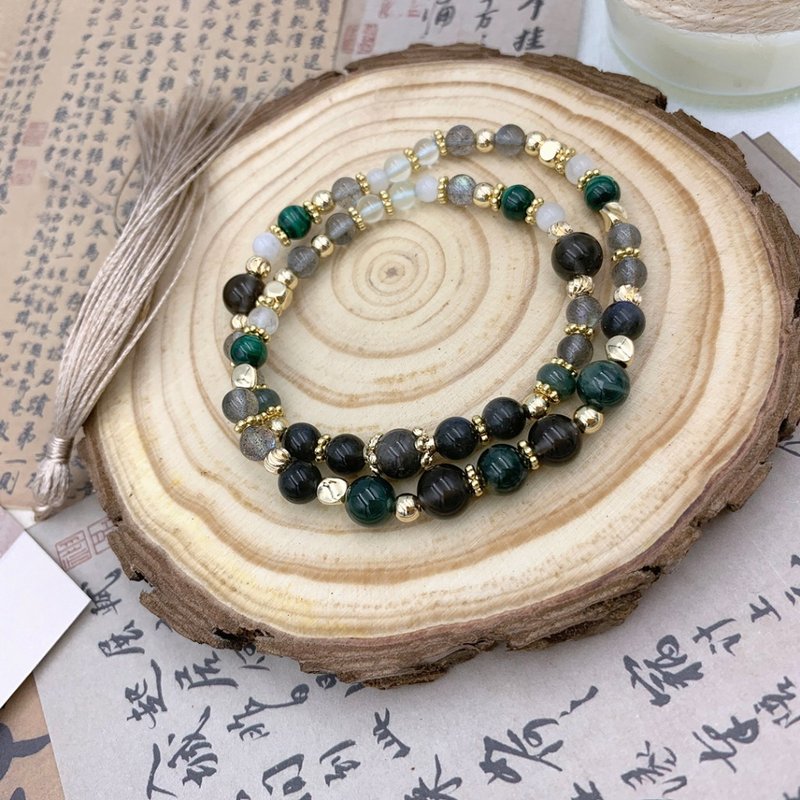 Jingzhe/ Stone Aurora 23 Jade Labradorite Jade Stone Moonstone - สร้อยข้อมือ - วัสดุอื่นๆ สีเขียว