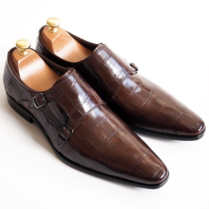 LMdH x STERLINGandCo collaboration: leather sole Monk shoes-brown - รองเท้าหนังผู้ชาย - หนังแท้ สีนำ้ตาล