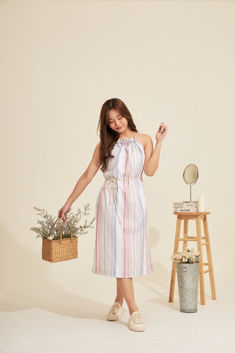 NAPA - stripe cotton halter dress (dawn) - ชุดเดรส - ผ้าฝ้าย/ผ้าลินิน ขาว