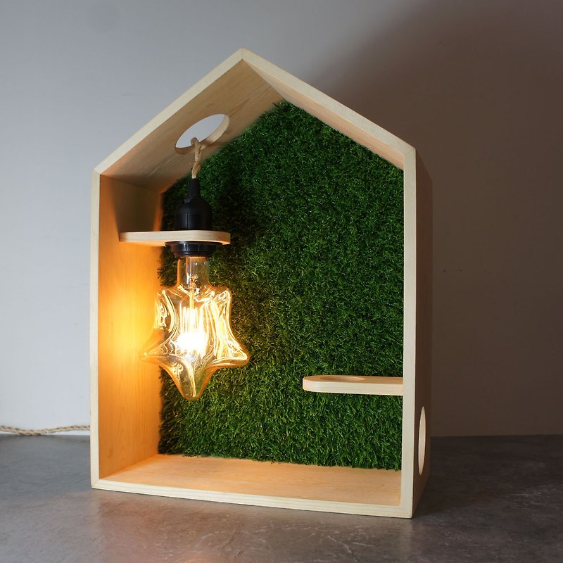 Green House | Handmade Pine Wood (FSC) with the grass wall, include the Star - Lighting - Wood Multicolor