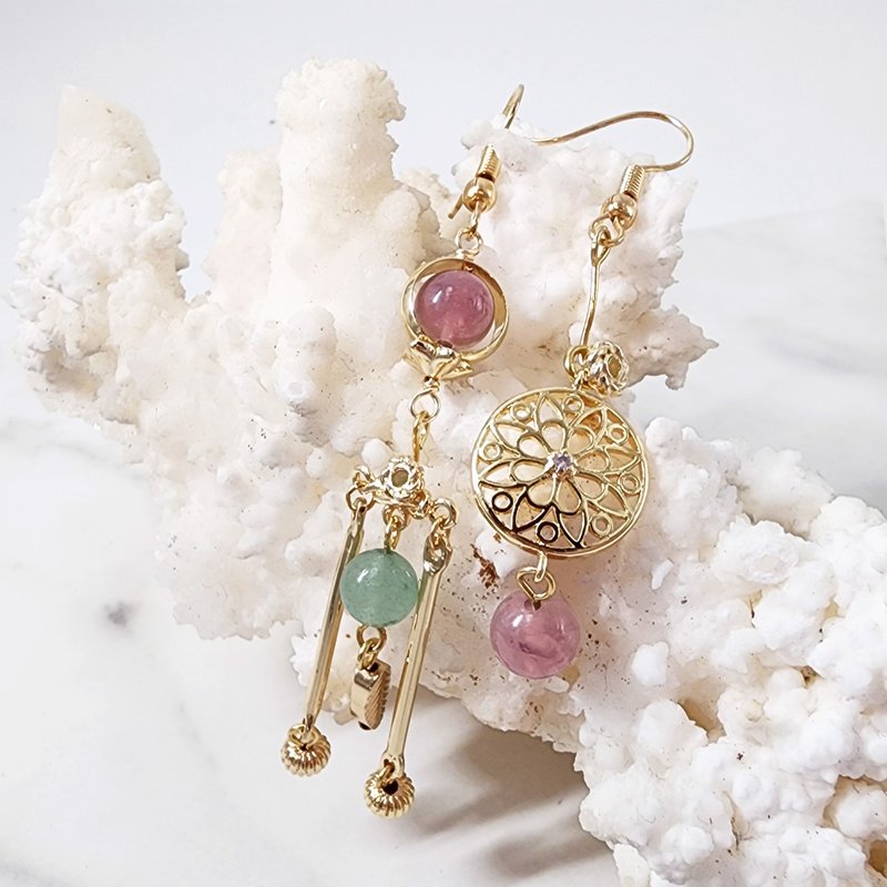 Fantasy Stone Light – Lotus Goddess Earrings - ต่างหู - หยก สึชมพู