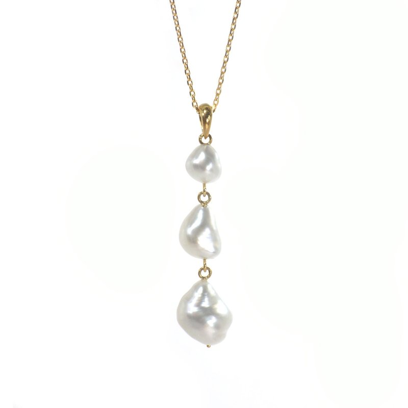 Pendant South Sea keshi pearl Triple pearl K18YG - สร้อยคอ - ไข่มุก 