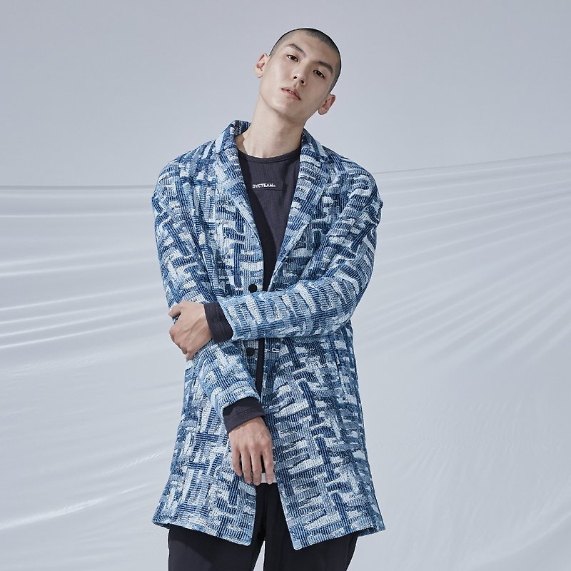 DYCTEAM - Cross Pattern Jacquard Parka - Women's Blazers & Trench Coats - Cotton & Hemp Blue