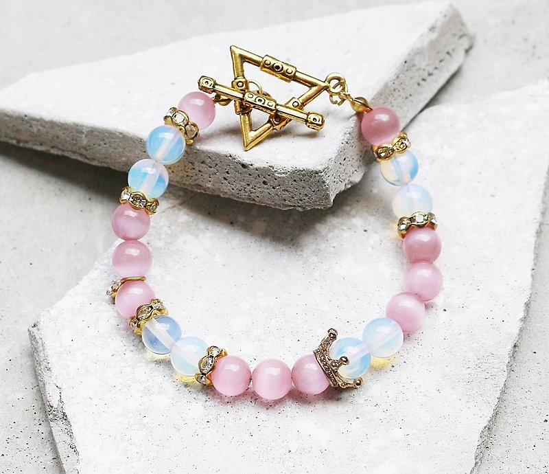 Colorful country - Stone x opal bracelet natural stone Hands minimalist geometric Christmas Customized - Bracelets - Gemstone Pink