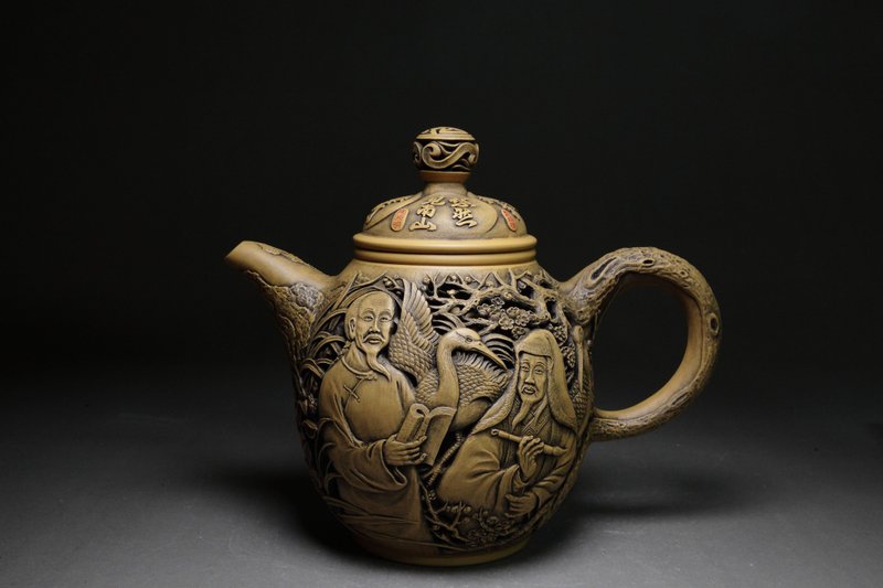 【四大君子】程剛大師雕刻 鏤空壺 訂製典藏款 收藏展示 - 茶壺/茶杯/茶具 - 陶 卡其色