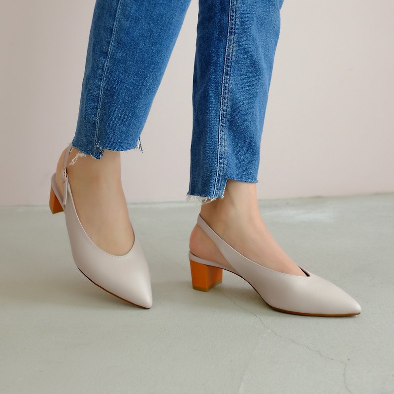 Soft skin-friendly leather! Adjust the proportion of U-point pointed shoes Mi Tang hit the full leather MIT-Orange Fanta - High Heels - Genuine Leather White