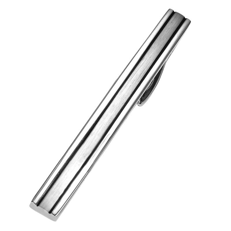 65mm Brush Silver Black Line Tie Clips - Ties & Tie Clips - Other Metals Silver