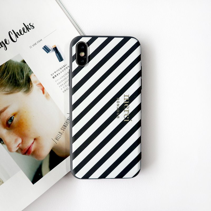 Black and white striped tie phone case - เคส/ซองมือถือ - พลาสติก สีดำ