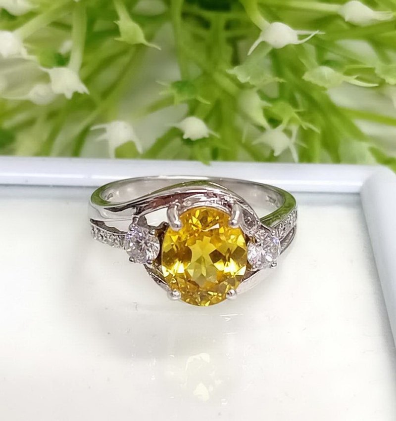 Genuine yellow sapphier ring silver sterling 925 size 7.0 free resize - 戒指 - 純銀 黃色