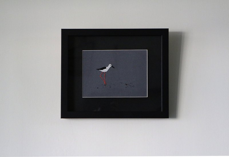 Embroidered Bird Set _ Stilts 鸻 embroidery painting - Posters - Thread Gray