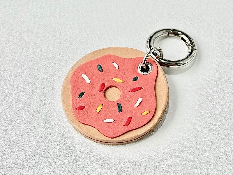 Personalized Leather Dog tag - Donut, Keychain - ปลอกคอ - หนังแท้ หลากหลายสี