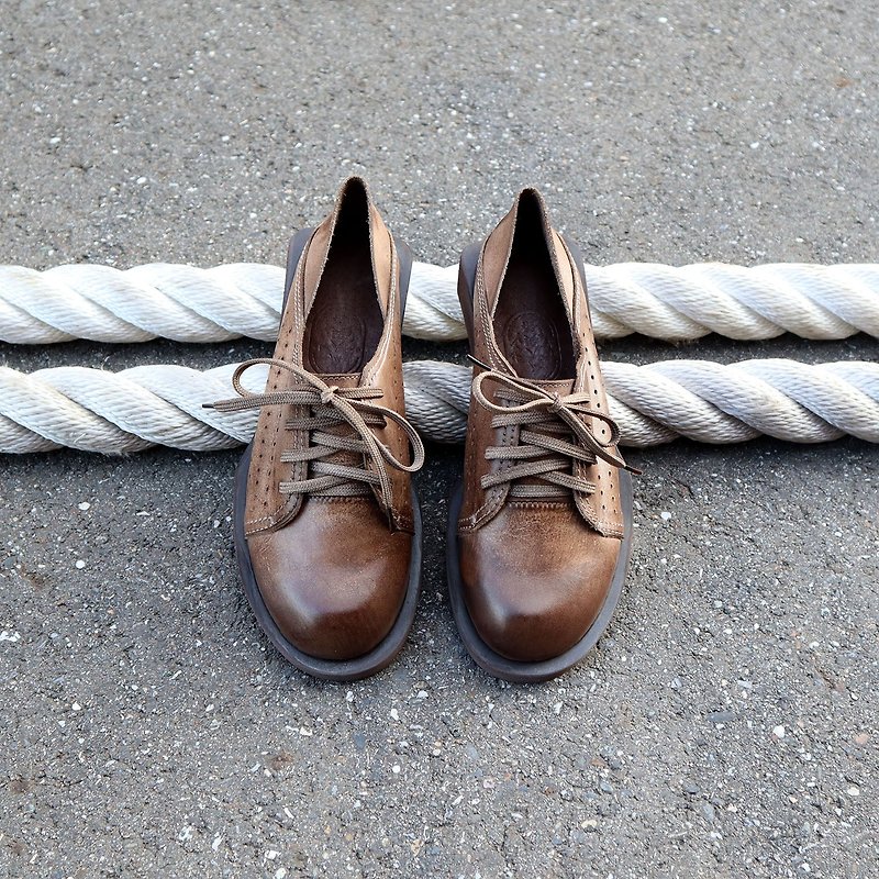 [Seasonal sale] Soft leather lazy two-wear big-toed shoes rust iron brown - รองเท้าหนังผู้หญิง - หนังแท้ สีนำ้ตาล