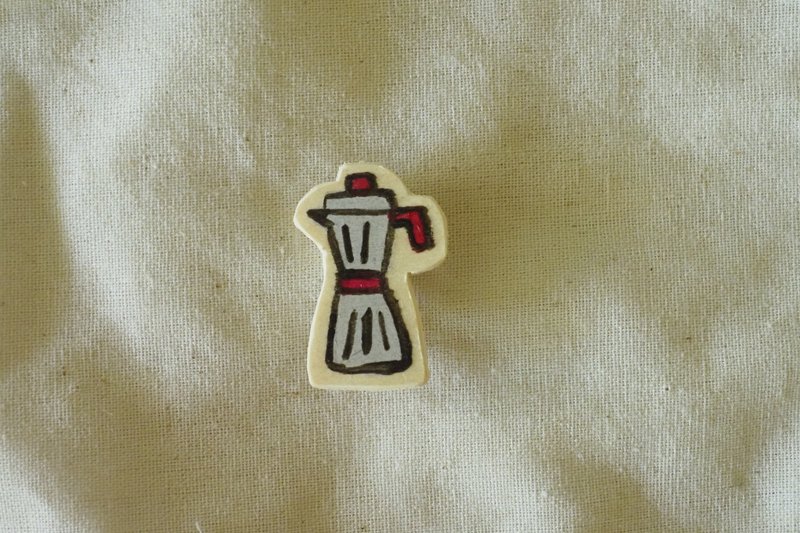 Moka Pot Handmade Wooden Pin - Brooches - Wood Gray