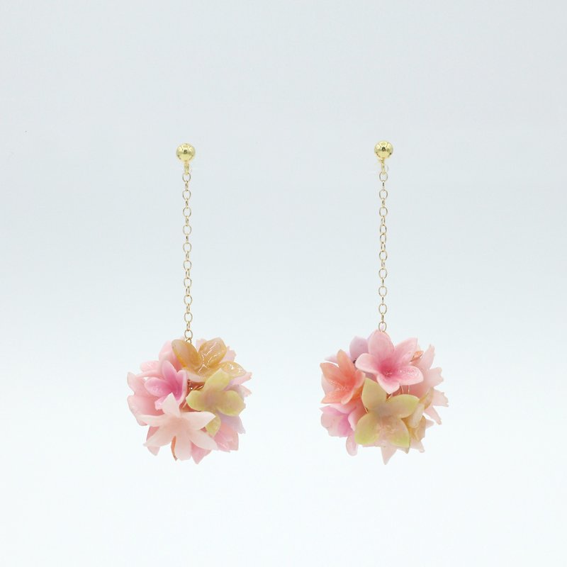 Pamycarie Spring/Summer Resin Clay Flower Ball 925 Sterling Silver Earrings Limited No. 3 - ต่างหู - ดินเหนียว สึชมพู
