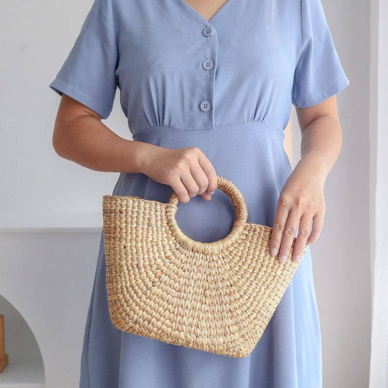 Straw Bag Natural Woven Tote handbag for Summer Beach Market Tote Bag Top Zipper - Handbags & Totes - Other Materials Brown