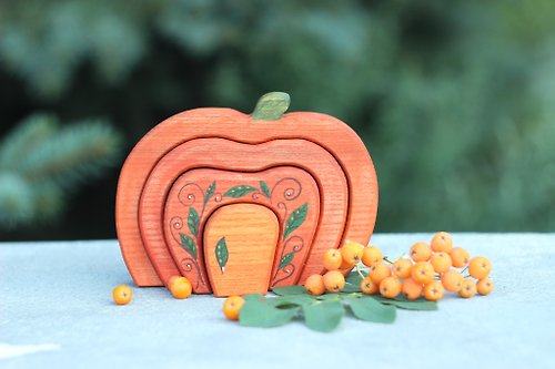Oshkin _Wooden_Craft Wooden puzzle Pumpkin. Wooden house. Wooden fairytale toys.