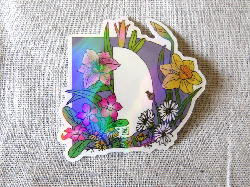 字母D - 極光花卉植物字母防水貼紙 - 貼紙 - 紙 