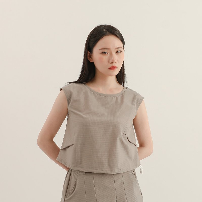 Zhiyin_知音造型背心_CLT022_卡其 - 背心/無袖上衣 - 聚酯纖維 卡其色