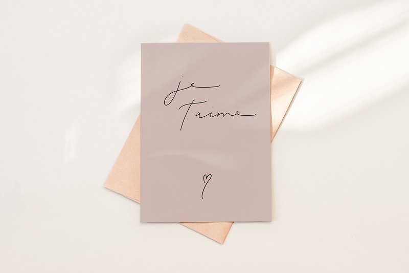 シンプル手書きレタリングカード Je t'aime - カード・はがき - 紙 ピンク
