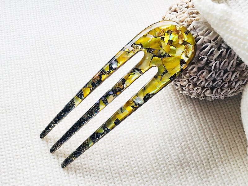 Hair Accessories + Wood + Resin + Yellow + Mother of pearl + Handmade - Hair Accessories - Acrylic Yellow