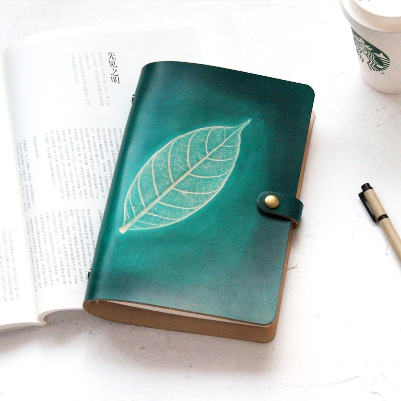 Dark green leaf vegetable tanned cowhide loose-leaf notebook A5 A6 A7 handbook notebook customization - Notebooks & Journals - Genuine Leather Green