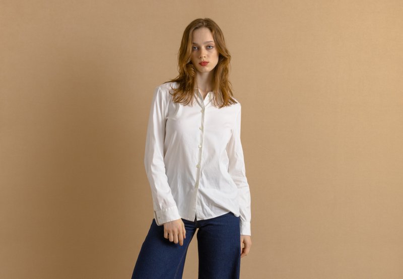 Prada White Cotton Long Sleeve Buttons Up Woman Blouse 7465 - 女襯衫 - 棉．麻 白色