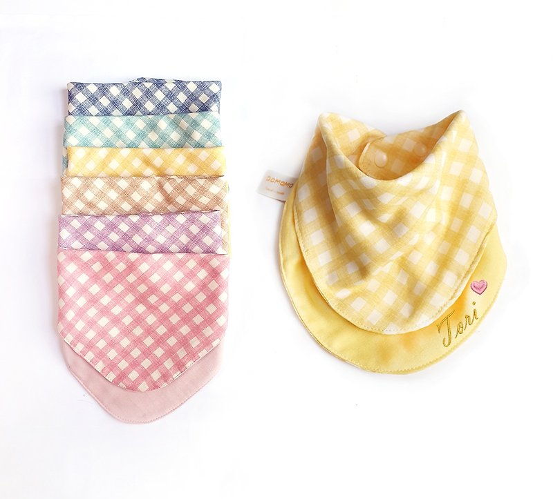Macaron color baby double-sided saliva towel scarf handkerchief Mi month ceremony first birthday gift - Bibs - Cotton & Hemp Multicolor