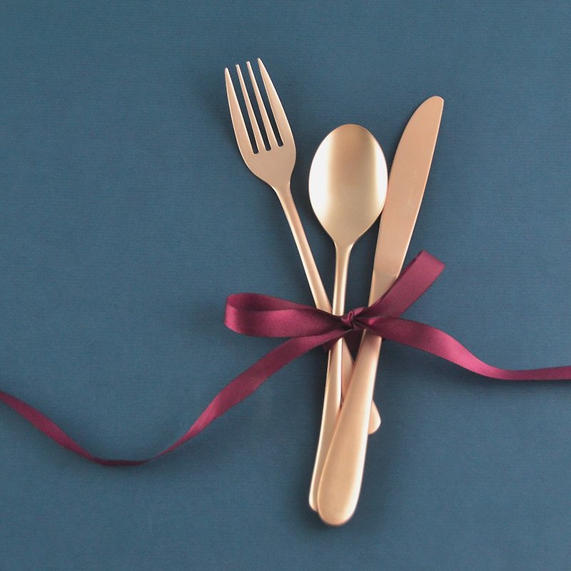 【Made in Japan】SALUS Antique Rose Gold Tableware-Set of 3 - Cutlery & Flatware - Stainless Steel 